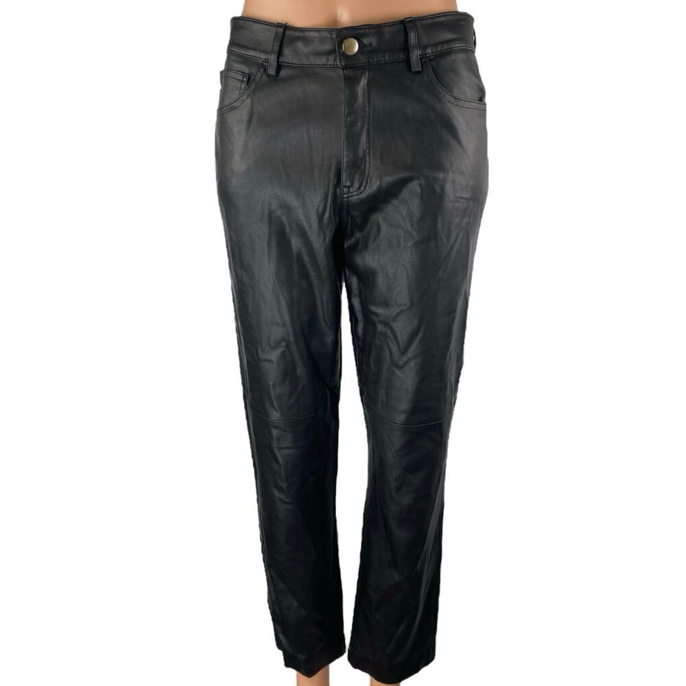MNG Mango Women's Black Faux Leather Vegan High Rise Trousers Pants Size 4